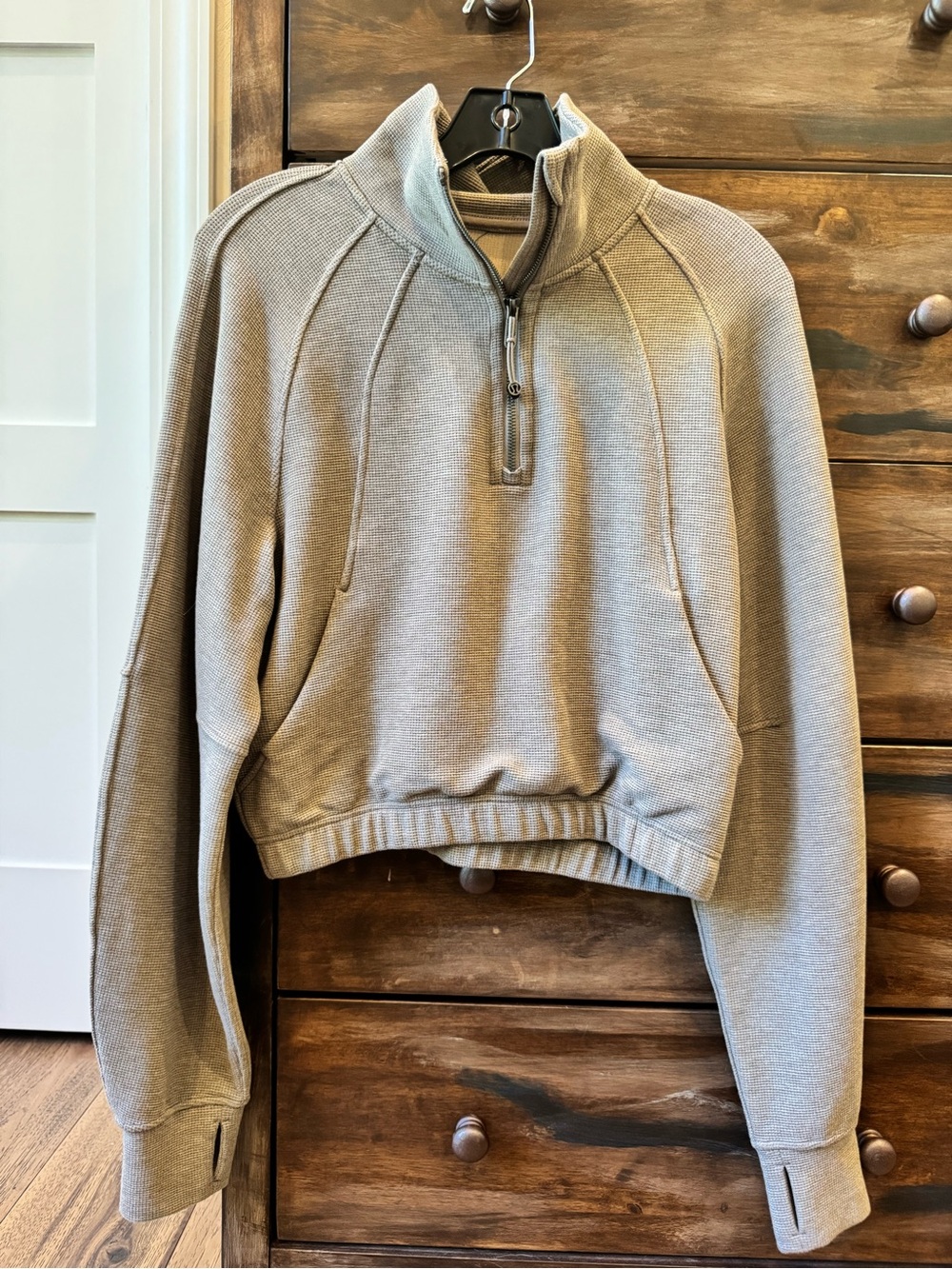 Lululemon taupe crop waffle knot quarter zip